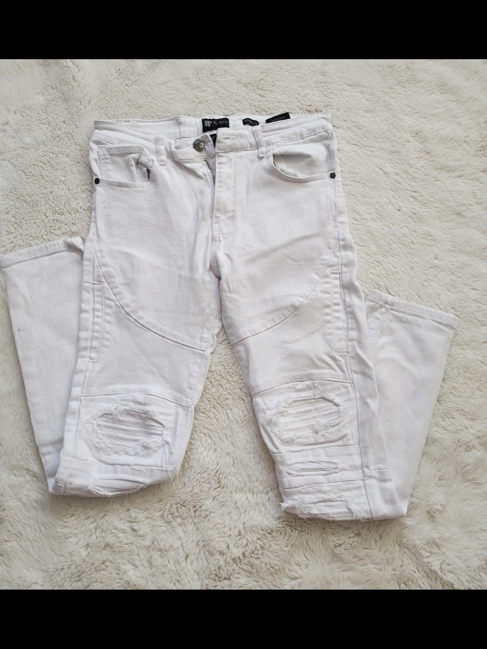 Waimea White Skinny Fit Biker Moto Distressed Jeans Size 32x32